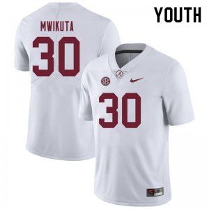 NCAA Youth Alabama Crimson Tide #30 King Mwikuta Stitched College 2019 Nike Authentic White Football Jersey UA17H15IY